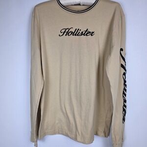 Hollister California Men's‎ Medium Long Sleeve Tan Logo Graphic T-Shirt Casual